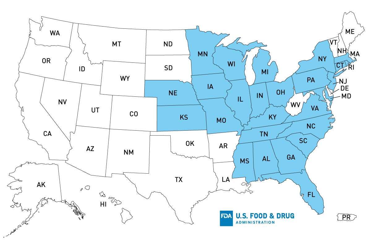 Map of U.S. Distribution of Recalled Queso Fresco, Quesillo, and Requeson Cheeseso as of March 9, 2021