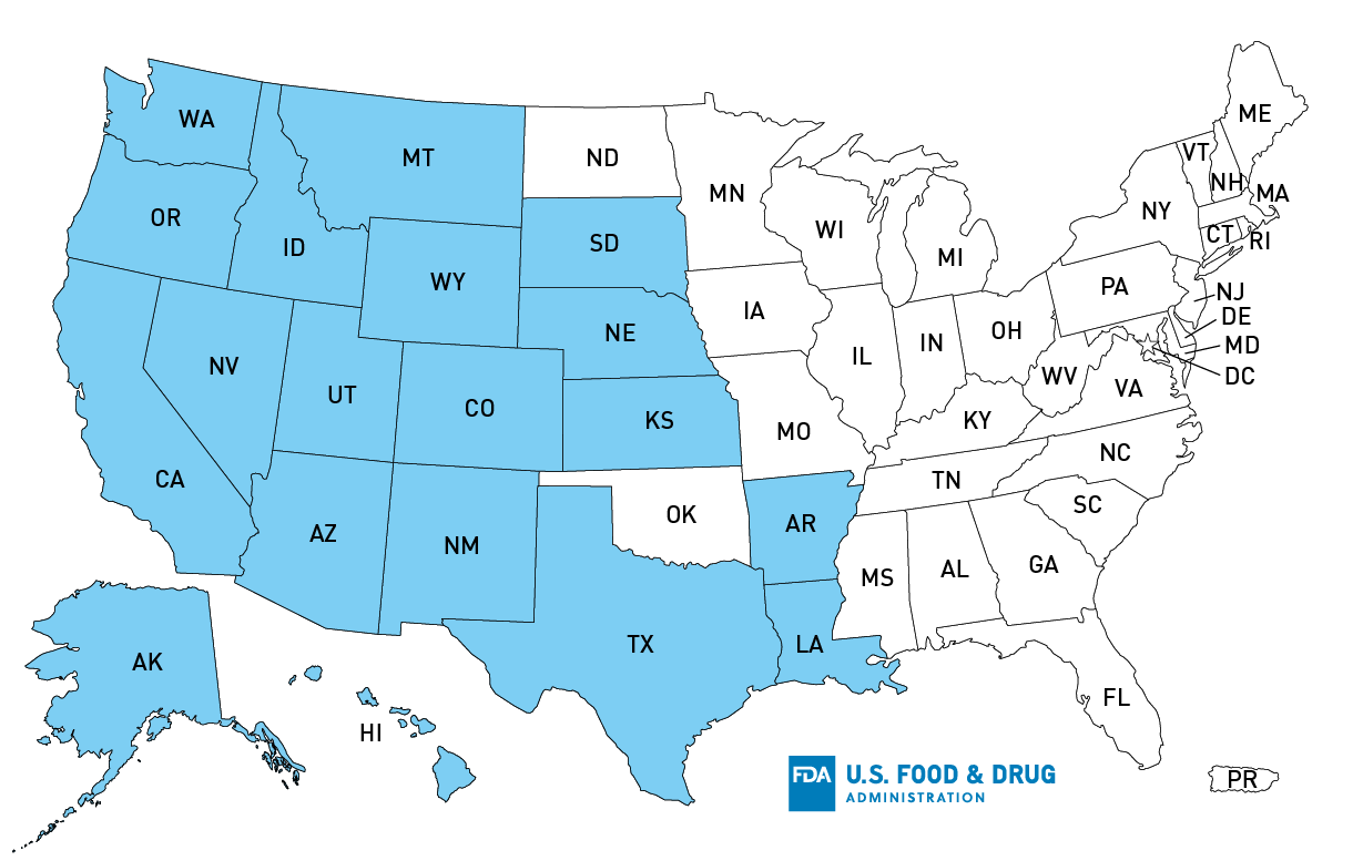 Map of U.S. Distribution of Recalled Bulk Organic Walnuts Sold at Retail