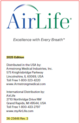 AirLife brand, 2025 Edition, and 36-23446 Rev 3 Print Version.