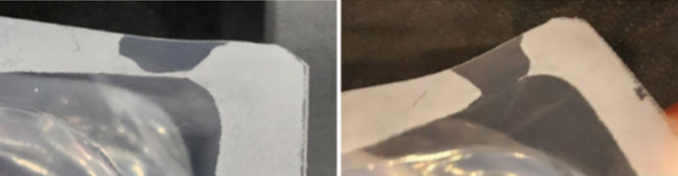Images of product with incomplete seal.