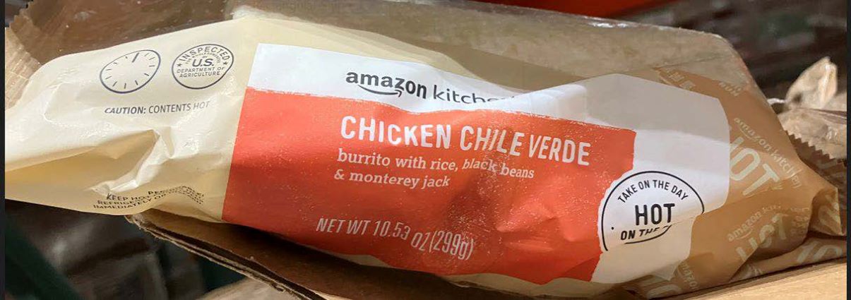 Amazon Kitchen Chicken Chile Verde burrito with rice, black beans and monterey jack cheese