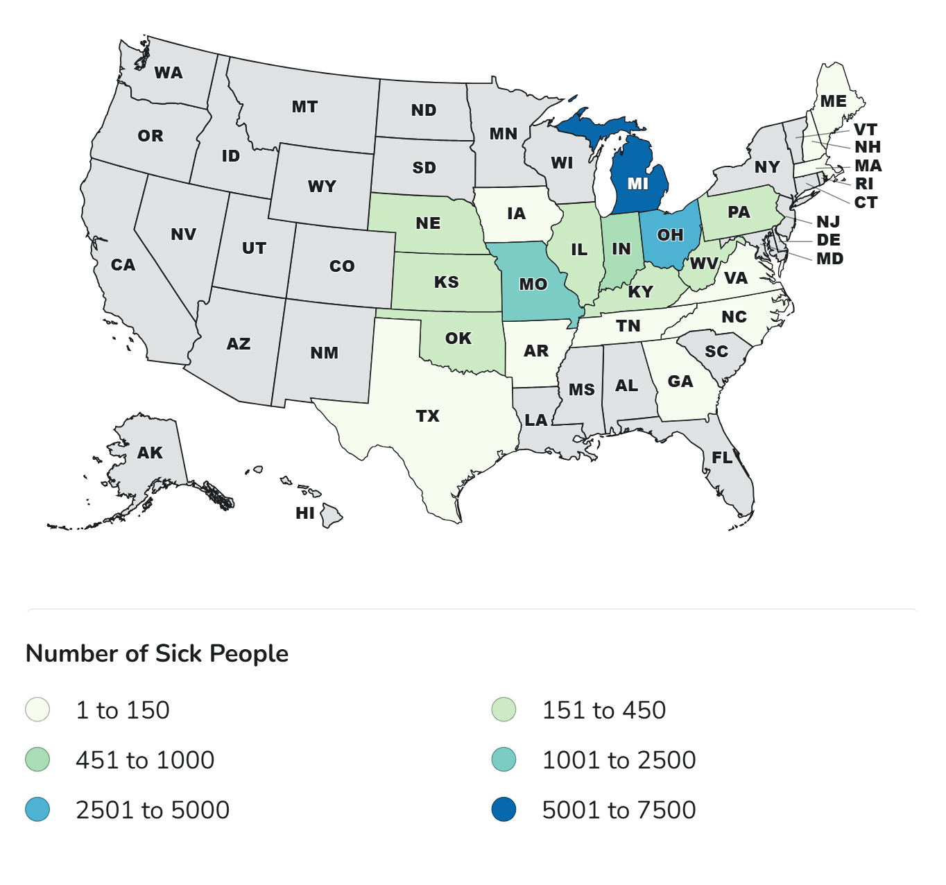 CDC Case Count Map - Investigation of Outbreak of Cyclospora Illnesses Related to Iceberg Lettuce - August 27, 2026