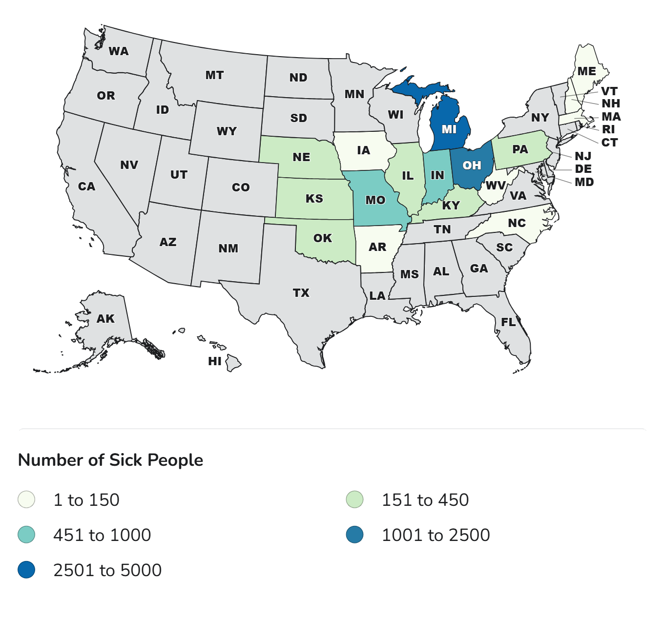 CDC Case Count Map - Investigation of Outbreak of Cyclospora Illnesses Related to Iceberg Lettuce - August 13, 2026