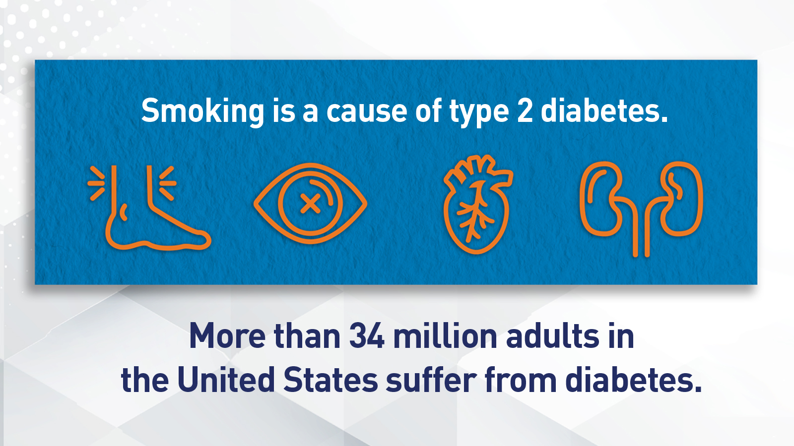 Smoking is a cause of type 2 diabetes. More than 34 million adults in the United States suffer from diabetes.