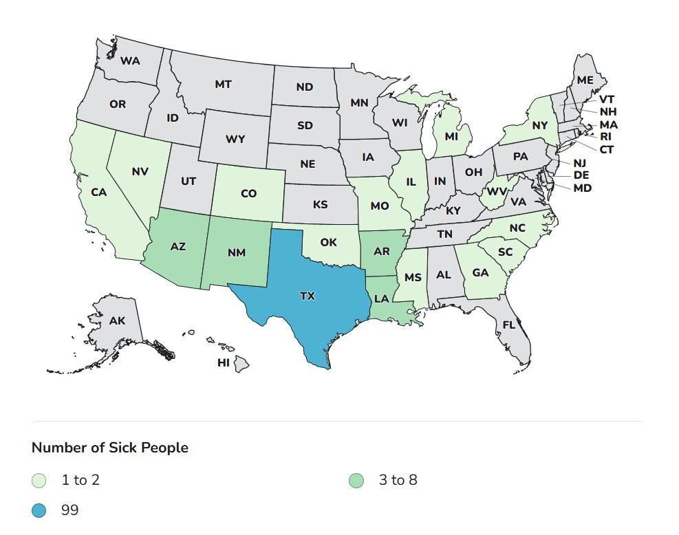 CDC Case Count Map – Outbreak Investigation of Salmonella Related to Eggs (September 3, 2026)