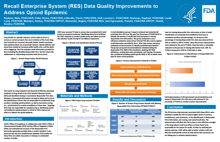 2023 Science Forum Poster Thumbnail - Recall Enterprise System (RES) Data Quality Improvements to Address Opioid Epidemic