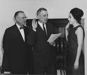 Imogene Gollinger being sworn in as the first female investigator at the FDA.