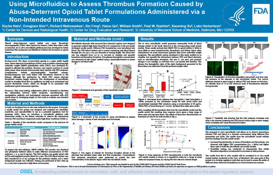 2023 Science Forum Poster Thumbnail – Using microfluidics to assess thrombus formation caused by abuse-deterrent opioid tablet formulations administered via a non-intended intravenous route