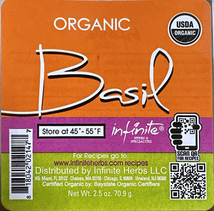 Organic Basil Infinite Herbs Brand Label 