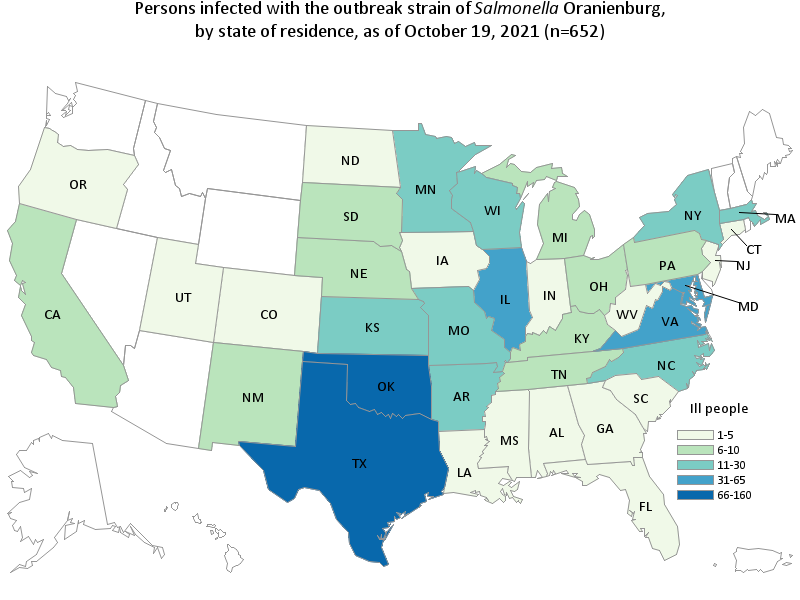 Outbreak Salmonella Onions Case Count Map Oct 20 2021