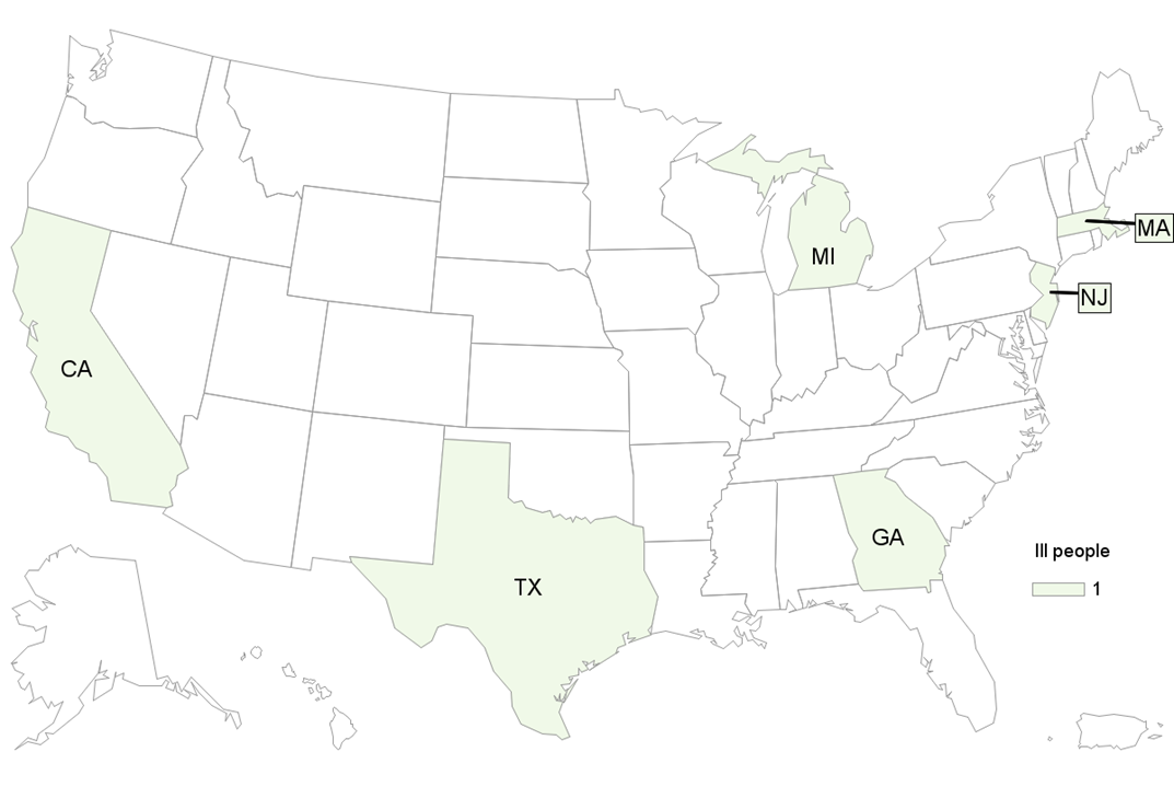 CDC Case Count Map of Listeria monocytogenes: Brie and Camembert Soft Cheese Products 