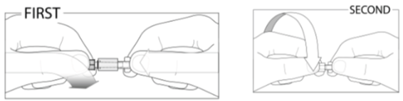 First photo showing secure connection, and second photo showing securing with the access device's female port.