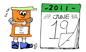 Pill Bottle Pete with a calendar dated June 19, 2011