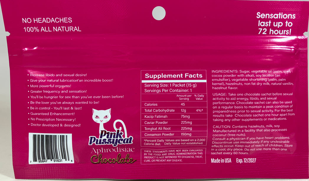 Pink Pussycat Aphrodisiac Chocolate Back