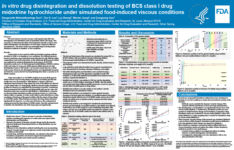 In vitro drug disintegration and dissolution testing of BCS class I drug midodrine hydrochloride under simulated food-induced viscous conditions