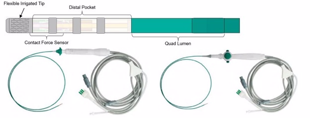 Labeled components and parts of the TactiFlex Ablation Catheter, Sensor Enabled. 