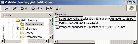 Example of the Contents of the Administrative Subfolder in a FCN Submission Roadmap