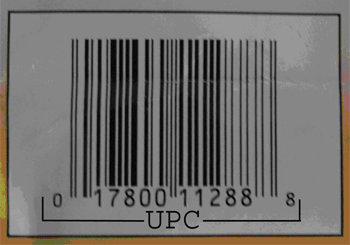 part of pet food bag showing UPC code
