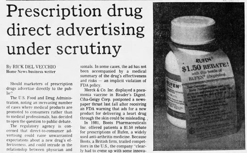Prescription drug direct advertisement