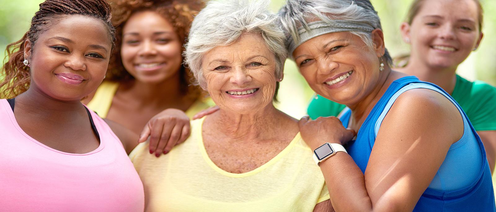Portrait of a group of women working out together outdoors