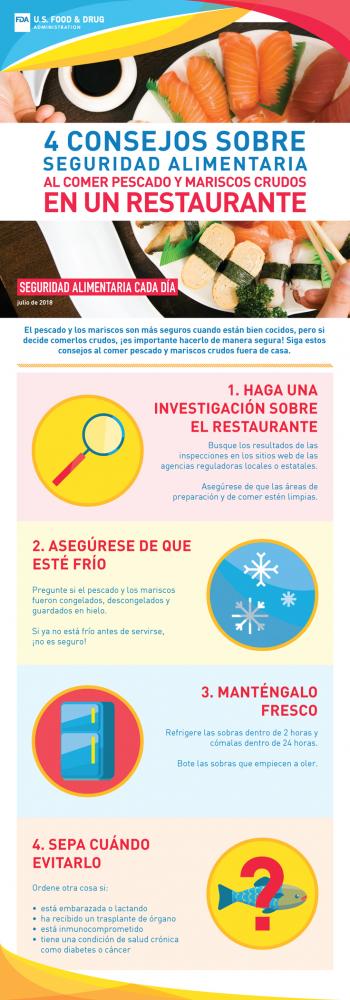 Four Food Safety Tips for Eating Raw Seafood at Restaurants (Español, Infographic)