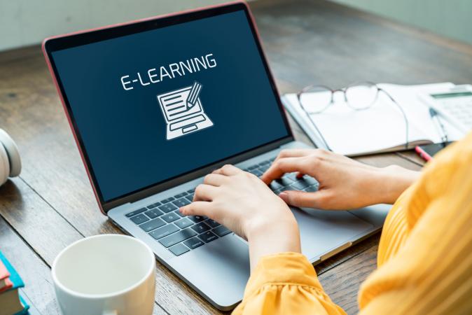 Woman Taking E-Learning Course on Computer