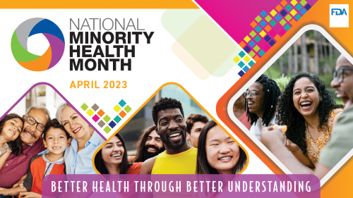 National Minority Health Month photo collage. Diverse photos of people of different race and age.