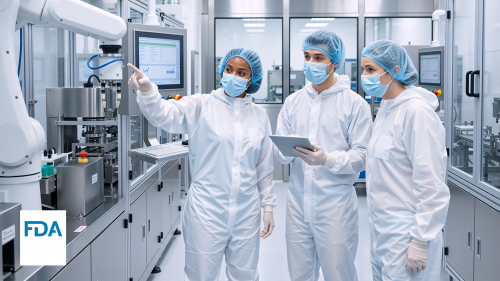 Inspectors wearing safety gear inside a laboratory
