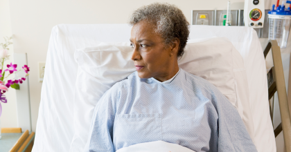 Enhertu feature graphic - women sitting in hospital bed