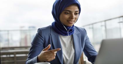 Young woman working on laptop