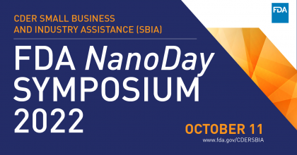 Dark blue and white graphic highlighting the upcoming FDA NanoDay Symposium on October 11. 