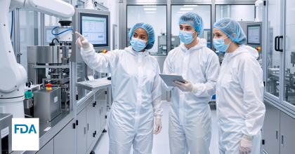 Inspectors wearing safety gear inside a laboratory