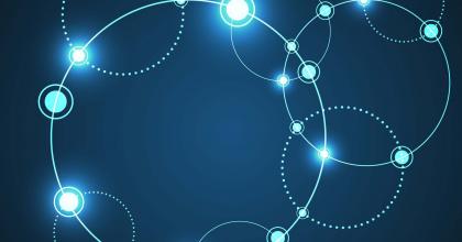 Abstract image with intersecting arcs, circles, and points of light