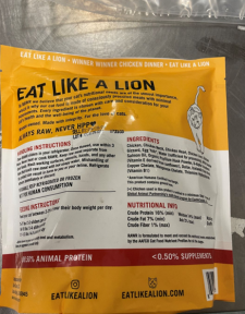 RAWR Raw Cat Food Chicken Eats back of bag