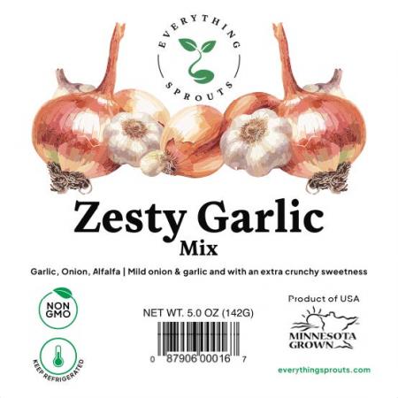 Image of label, Everything Sprouts Zesty Garlic Mix NET WT 5.0 OZ, UPC 087906000167