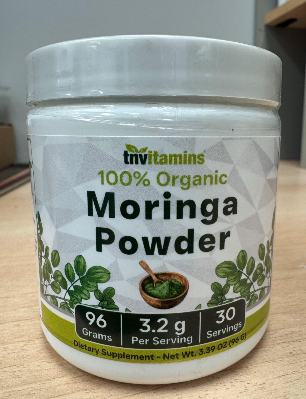 tn organic moringa powder front lot 2782 exp 5 2028