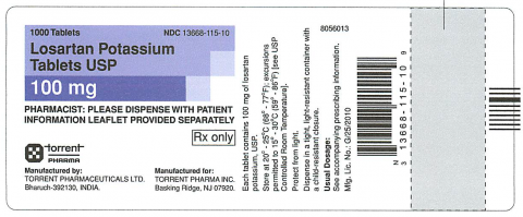 Blue/white label, Losartan Potassium Tablets, 100mg, 1000 tablets