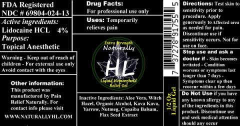 "Label, Naturally HL Liquid Hemorrhoid Relief Gel 1/2 oz. Liquid Gel"