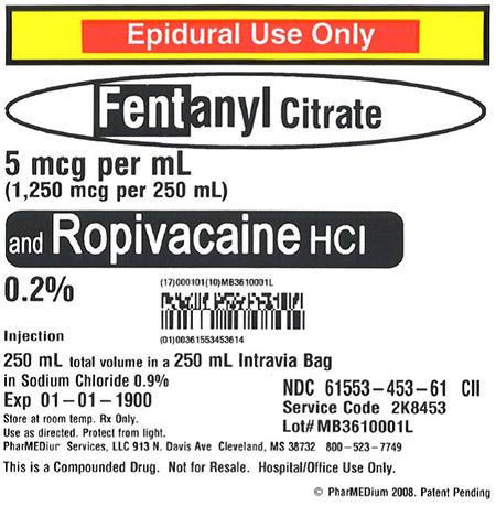 "5 mcg/mL Fentanyl Citrate and 0.2% Ropivacaine HCl (Preservative Free) in 0.9% Sodium Chloride"