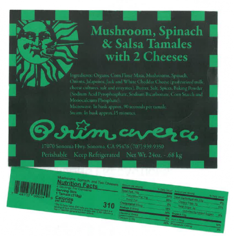 Primavera Mushroom Spinach Salsa Tamales with 2 Cheeses – front package