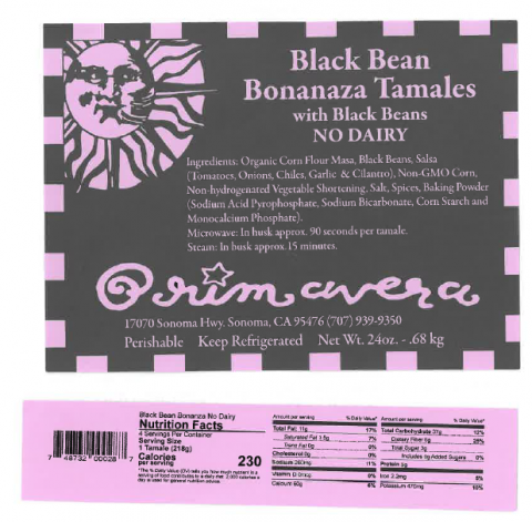 Primavera Black Bean Bonanza Tamales (No Dairy) – front package