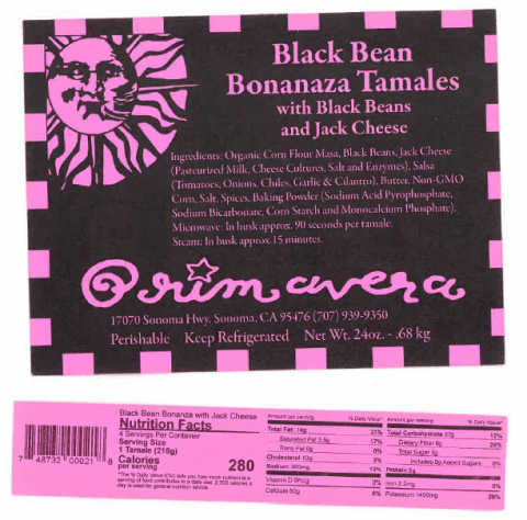Primavera Black Bean Bonanza Tamales with Jack Cheese – front package