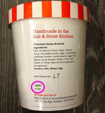 Back Label, Salt & Straw Gooey Brownie Ice Cream
