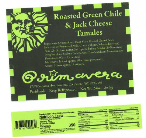 Primavera Roasted Green Chile & Jack Cheese Tamales – front package