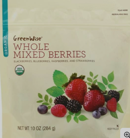 GreenWise Organic Whole Mixed Berries, 10-ounce, UPC 41415-06753