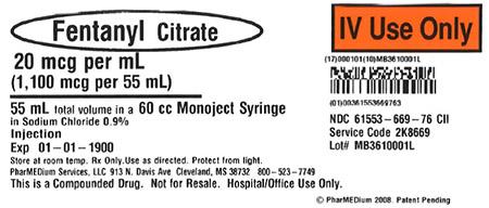 "20 mcg/mL Fentanyl Citrate (Preservative Free) in 0.9% Sodium Chloride"