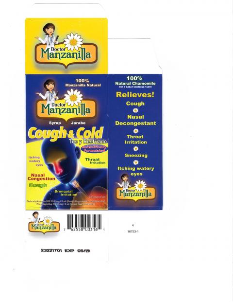 "Doctor Manzanilla Cough & Cold,  4 FL OZ. (118 ml), UPC 7 62558 00316 1"