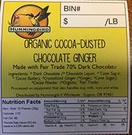 "HUMMINGBIRD ORGANIC COCOA-DUSTED CHOCOLATE GINGER, Bin Label"