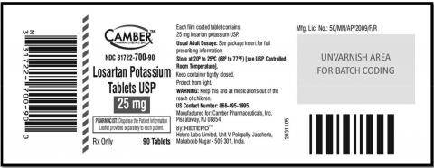Losartan Potassium Tablets USP, 25 mg. 90 Tablets