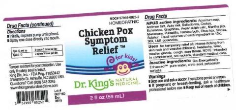 "Product label, Dr. Kings Chicken Pox Symptom Relief, 2 fl oz"